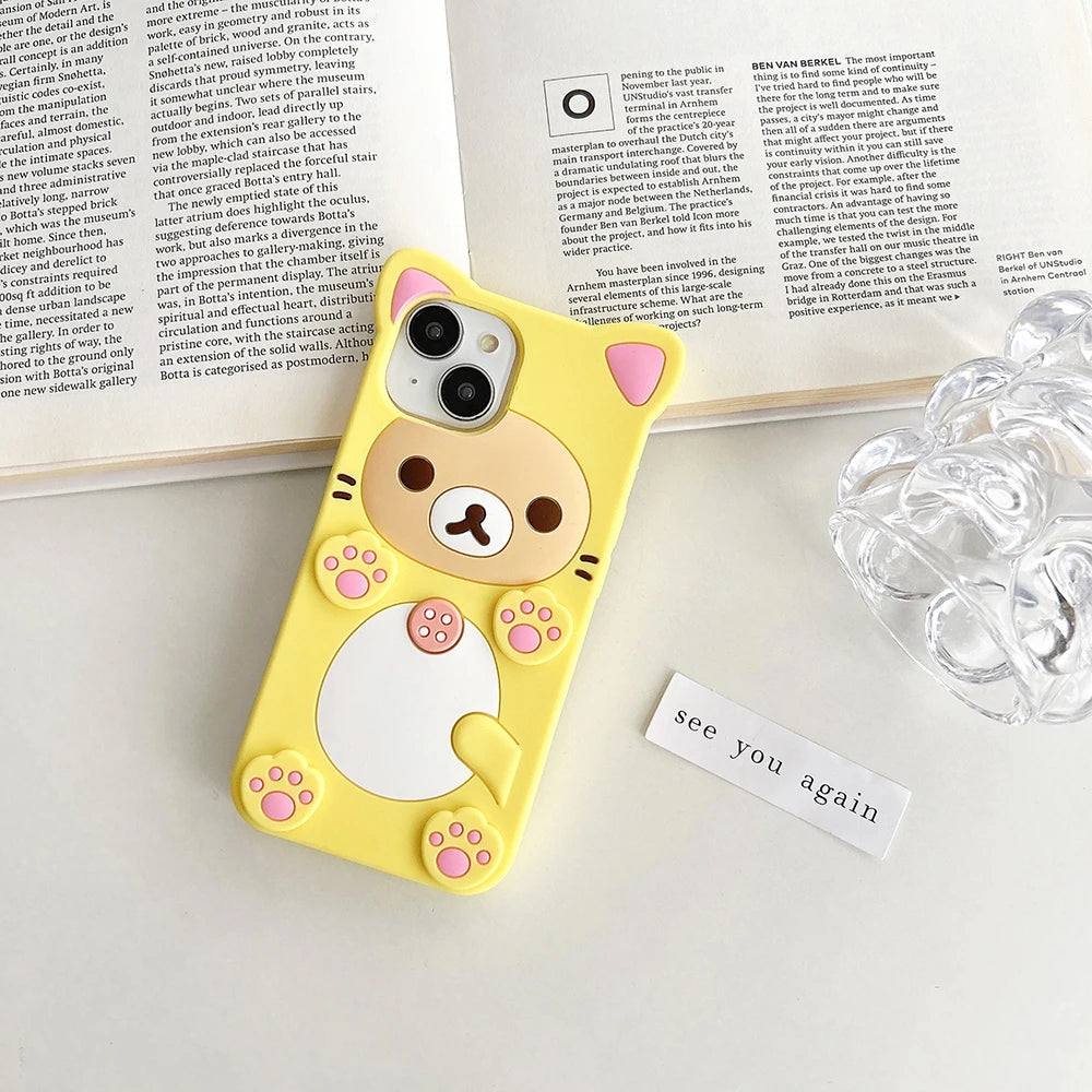 3D Cartoon Kawaii Rilakkuma Bear Soft Silicon Case For iPhone 17 16 15 14 13 12 Mini 11 Pro X XS Max XR 6 6S 7 8 Plus SE Cover