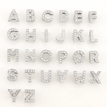 1PC Shoe Charms Glitter Rhinestone Letter Crystal Alphabet Shoes Charm Decorations Jewelry Slider Bracelet Wristbands Accessorie