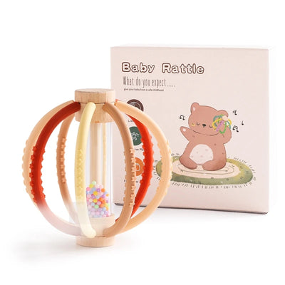 Baby Rattle Toy Wooden Rain Drum With Silicone Baby Sensory Touch Toy Newborn Dental Care Gum Anti-eating Hand Molar Stick Gif by Smarsty