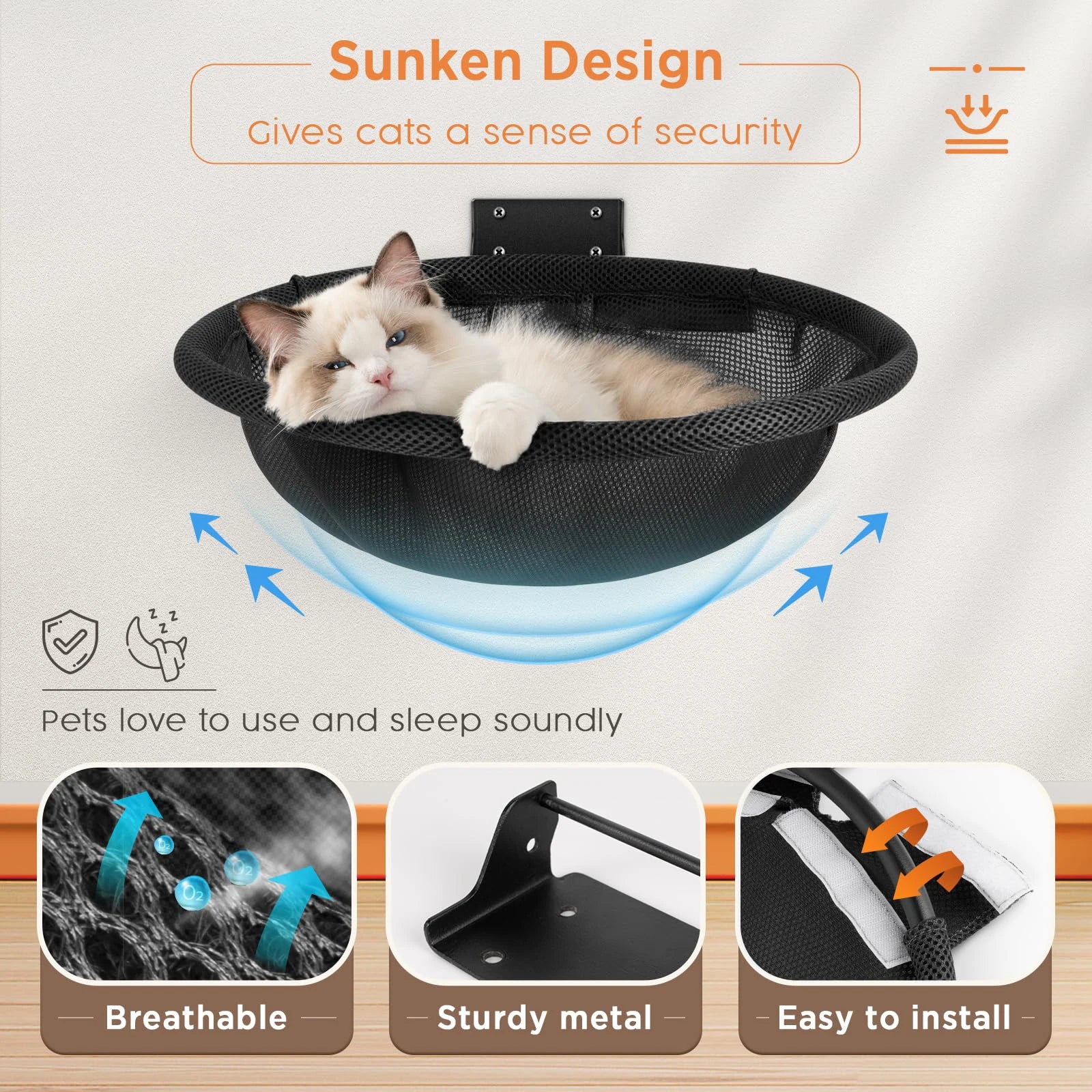 Wall Mounted Cat Hammock Bed with Breathable Design - Smarsty