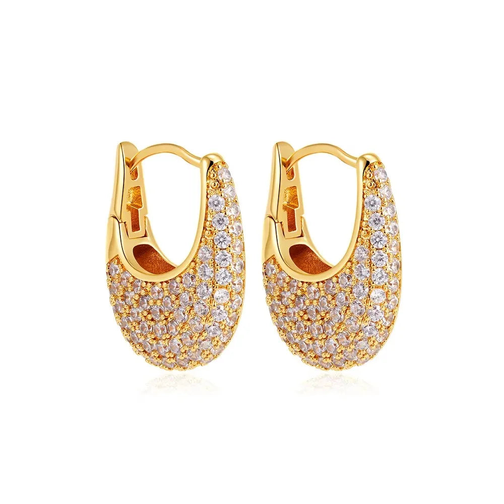 Gold Plated CZ Huggie Hoop Earrings Geometric U Shape - Smarsty