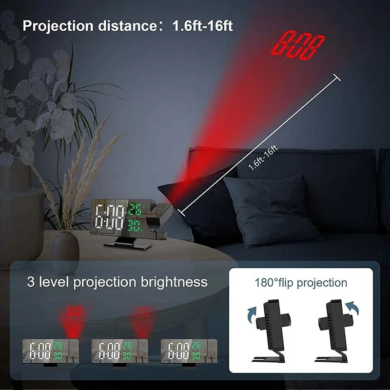 LED Digital Alarm Clock with Projection and Snooze Feature - Smarsty