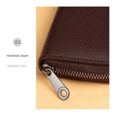 Multi Slot Card Holder Vintage Small Wallet Women Men Business Bank Credit Card Bag Male Coin Pouch Solid Leather Zipper Wallet - Smarsty