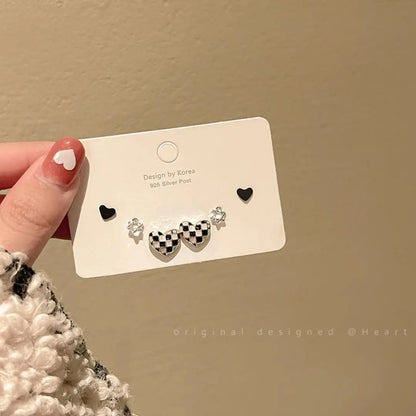 4 Pair Silver Heart Stud Earrings Set Cute Gift Everyday - Smarsty