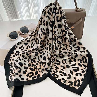 Luxury Leopard Print Silk Scarf for Women Spring Summer - Smarsty
