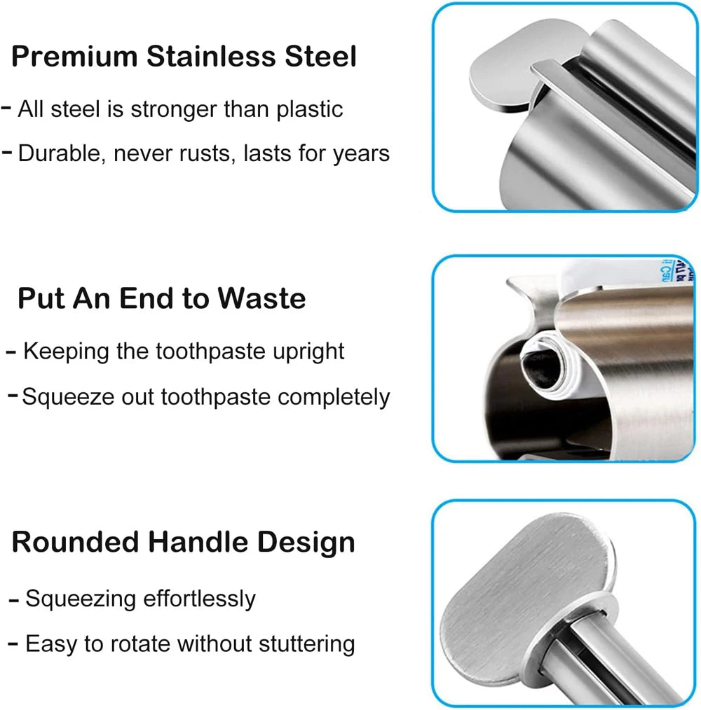 Bathroom Accessories Toothpaste Squeezer Tube Roller Stainless Steel Wringer Roller Rotate Dispenser for Ointments Cosmetics - Smarsty