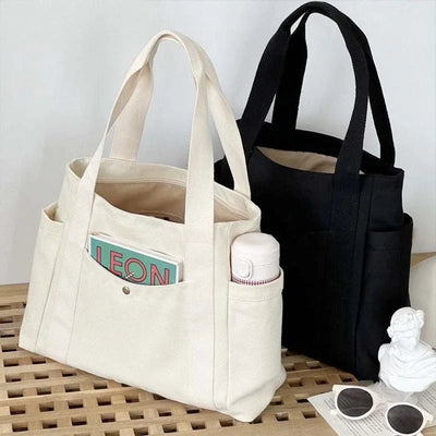 Large Capacity Canvas Tote Shoulder Bag For Work College - Smarsty