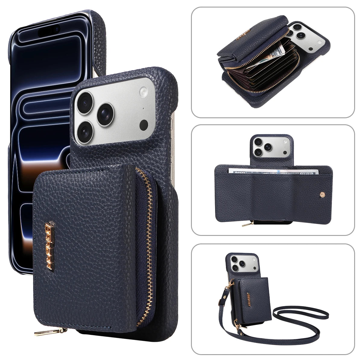 Crossbody PU Leather Phone Case for IPhone17 16 15 14 13 12 11pro Max Plus Mini Air 16e with Stand & Card Slots Wallet Cover