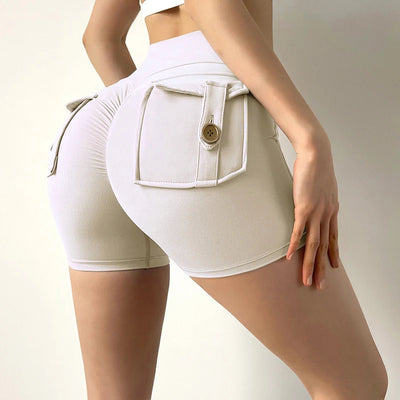Summer Peach Butt Fitness Exercise Three-Quarter Pants Cargo Air Dry Pocket Yoga Tight lift the hips Women's Shorts - Smarsty