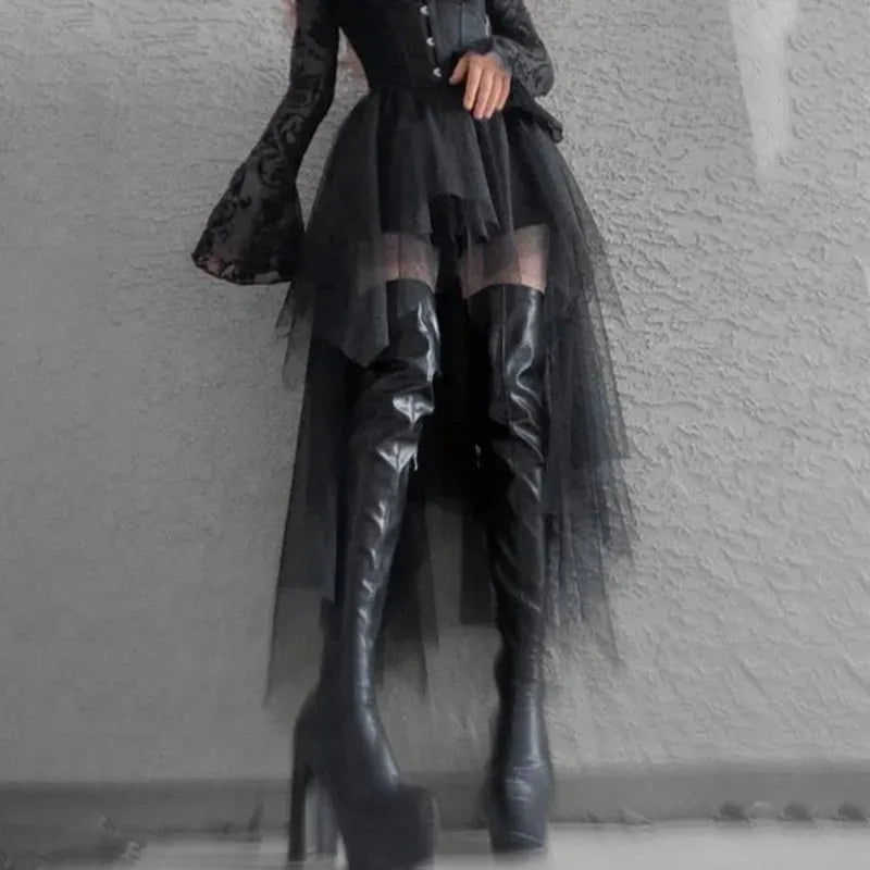 Sexy Net Yarn High-Waisted Irregular Skirt for Women Summer New European and American Gothic Style Versatile Casual Skirts - Smarsty