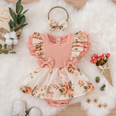Summer Baby Girl Dress With Bowknot Striped Jumpsuit Cotton Dress For Newborn Floral Clothes Baby Crawling Clothes by Smarsty
