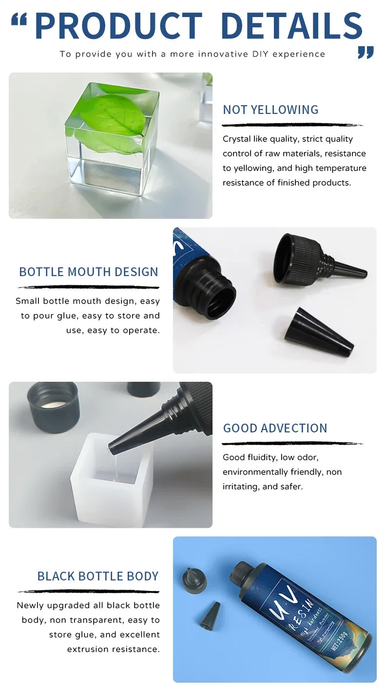 UV Resin Glue for DIY Jewelry, Epoxy Resin and UV Lamp High Transparency Fast Drying High Hardness, 20g, 50g, 100g, 250g, 1000g - Smarsty