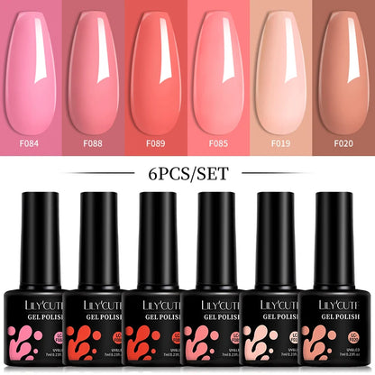 LILYCUTE 6Pcs Gel Nail Polish Kit Bright Pink - Smarsty