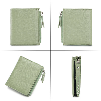 Women Genuine Leather Slim Short Wallet RFID Blocking Bi-Fold Wallet Credit Card Holder money clip wallet Zipper Coin pocket - Smarsty
