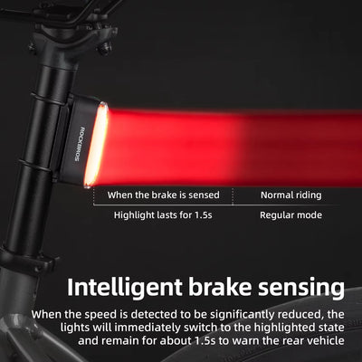 ROCKBROS Bicycle Light Magnetic Smart Tail Light Type-C Charge 7 modes 400mAh LED Lamp Beads Intelligent Brake Sensor Function - Smarsty