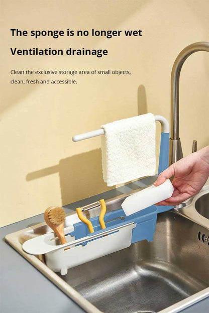 1Pc Multifunctional Telescopic Sink Storage Rack Upgraded Adjustable Sink Sponge Holder Expandable 2-in-1 For Home Kitchen by Smarsty