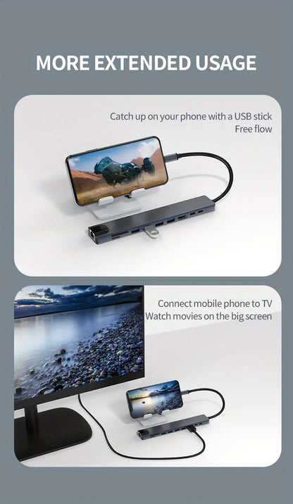 USB C Hub 4K30Hz Dock With HDMI RJ45 Ethernet PD100W