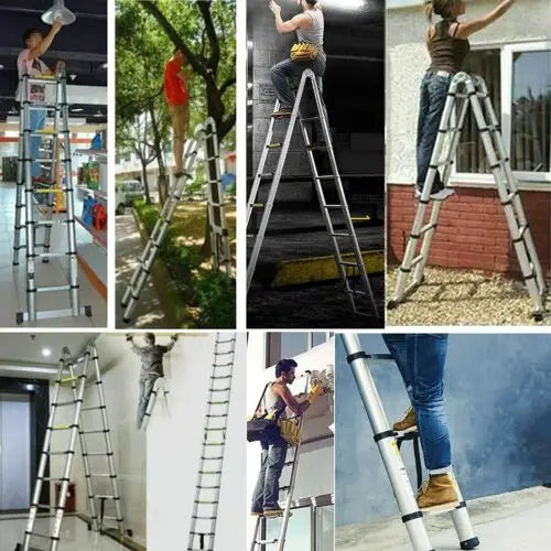 DayPlus Telescoping Ladder Stainless Steel Folding Ladder Portable Extendable Loft Ladder Capacity Max Load 150kg/330lb,EN131