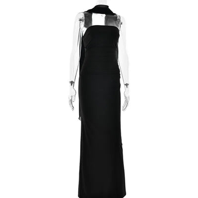 Mozision Scarf Collar Strapless Sexy Maxi Dress For Women Fashion Off-shoulder Backless Bodycon Club Party Long Dress Elegant - Smarsty