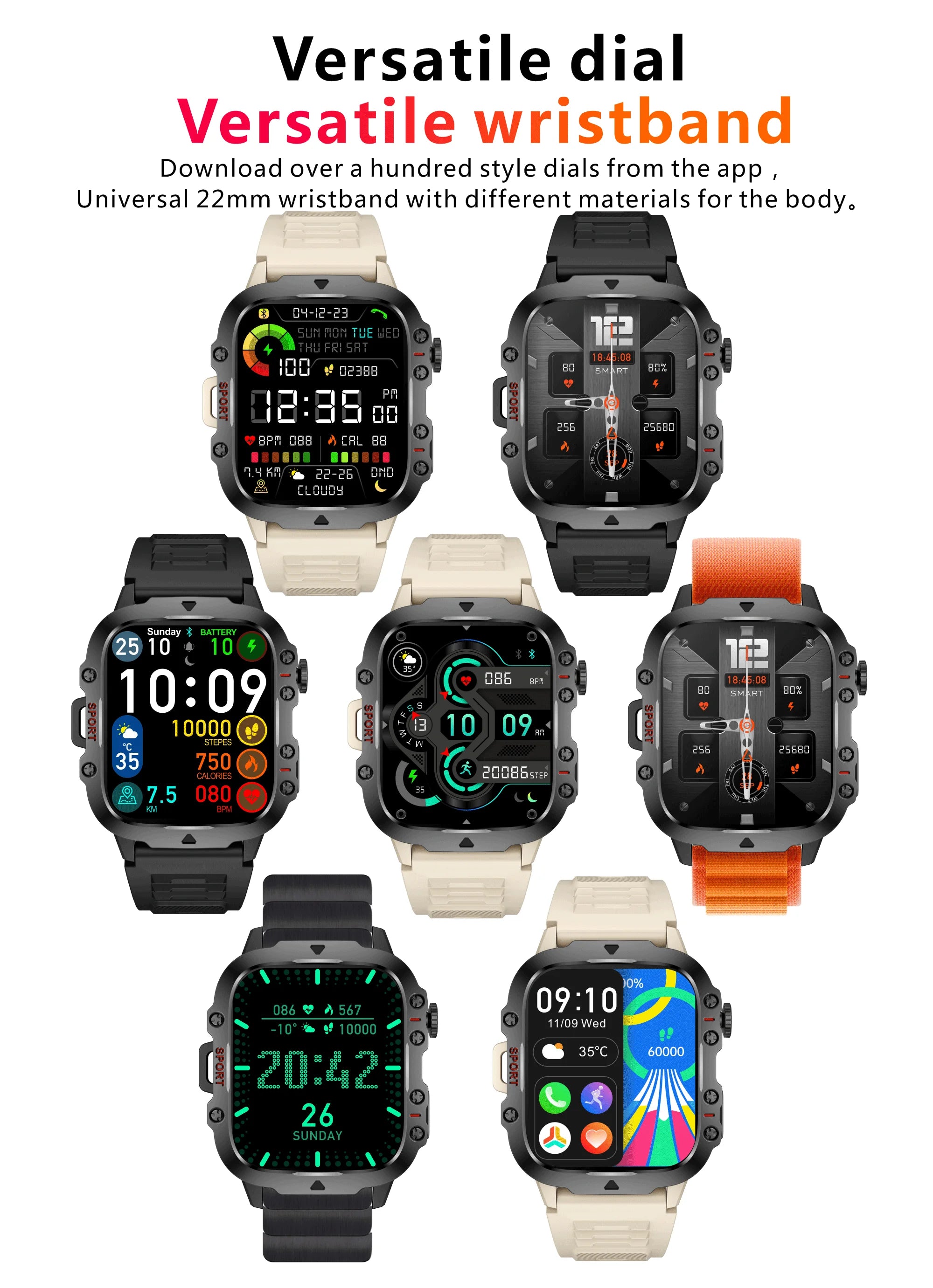 Rugged Military Smart Watch for Men with Bluetooth Calling - Smarsty
