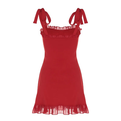 Hugcitar Elegant Solid Slips Ruffles Backless Bandage Patchwork Sexy Slim Mini Dress Summer Women Outfits Party Beach Festival - Smarsty