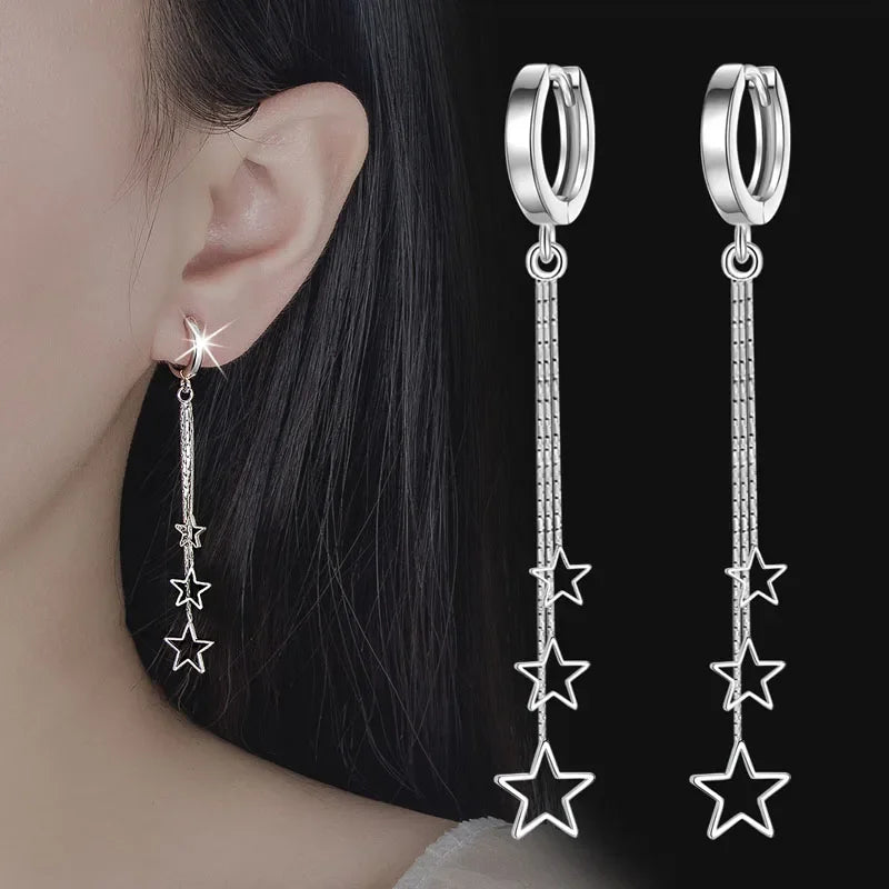 Elegant 925 Sterling Silver Hoop Earrings with Long Tassels - Smarsty