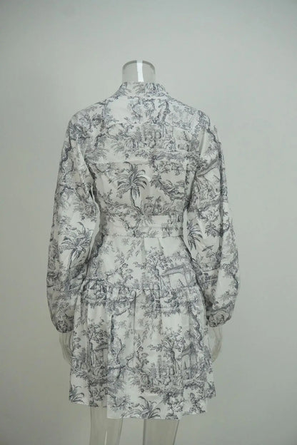 Autumn new women's clothing style elegant, fashionable, casual, sexy commuting long sleeved lace up Chinese style printed dress - Smarsty