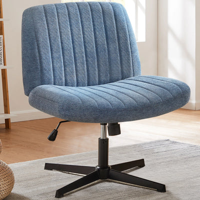 Cross Legged Office Living Room Rocking Gaming Chair Armless Wide Desk Adjustable Swivel Fabric Task Vanity Home Office