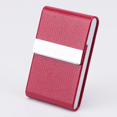 Business Card Holder Case - Slim PU Leather Metal Pocket Card Holder with Magnetic Shut, Name Card Holder - Smarsty