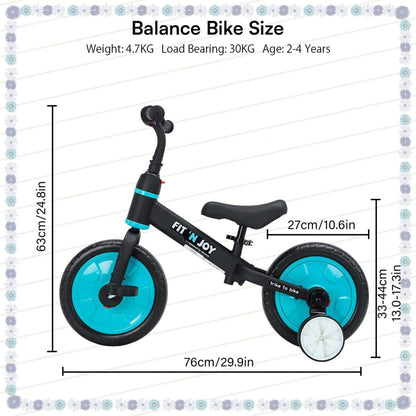 UBRAVOO Fit 'n Joy Beginner Toddler Training Bicycle for Boys Girls 2-4, 4-in-1 Kids Balance Bike with Pedals & Training Wheels