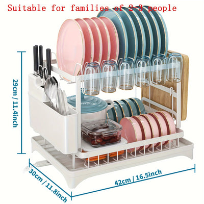 Dish Drying Rack, 2 Tier Large Dish Drying Rack for Kitchen Counter with Drainboard Stainless Steel Dish Drainer for Dish&Cup by Smarsty