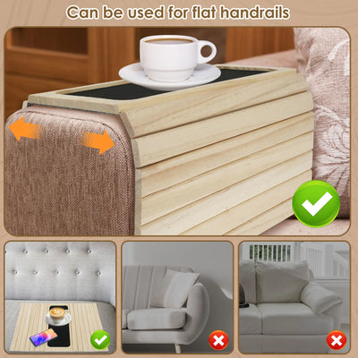 Couch Cup Holder Bamboo Wood Sofa Armrest Tray Foldable Sofa Cup Holder Anti-Slip Couch Arm Cup Holder Sofa Side Storage Tray by Smarsty