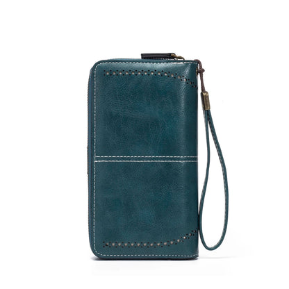 Rfid Anti-Theft Wallet for Men and Women, European and American Retro Leather Long Wallet Clutch, Oil Wax Leather Cut Out Multi-Card Slot Wallet, Large Capacity Zipper 70% off Clutch Bag, Card Holder Coin Purse Hand Bag - Smarsty