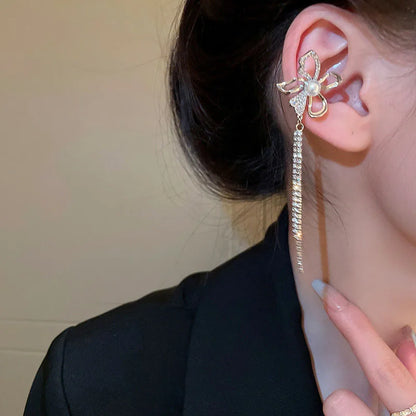 Zircon C Shape Long Tassel Ear Cuffs No Piercing Earrings - Smarsty