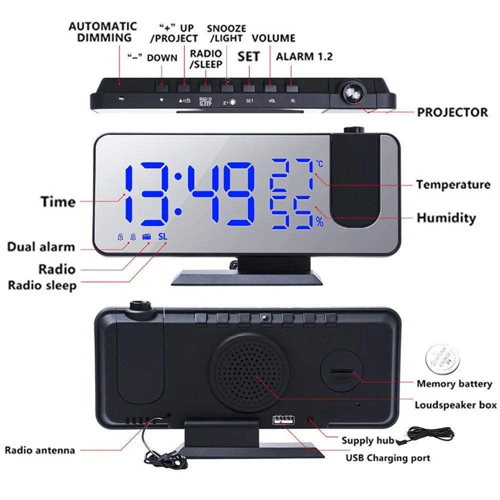 LED Digital Projection Alarm Clock with FM Radio - Smarsty