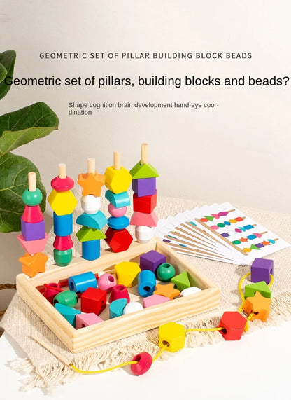 Montessori Wooden Toys Color Shape Matching Puzzle Game Colorful Beaded Color Cognition Early Educational Toys Gift for Children - Smarsty