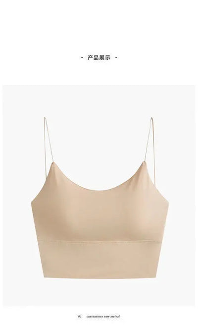 1pc Women Sexy Solid Color Camisole Ice Silk Tube Seamless Sports Tank Top Wireless Underwear Padded Bra Bralette Vest - Smarsty