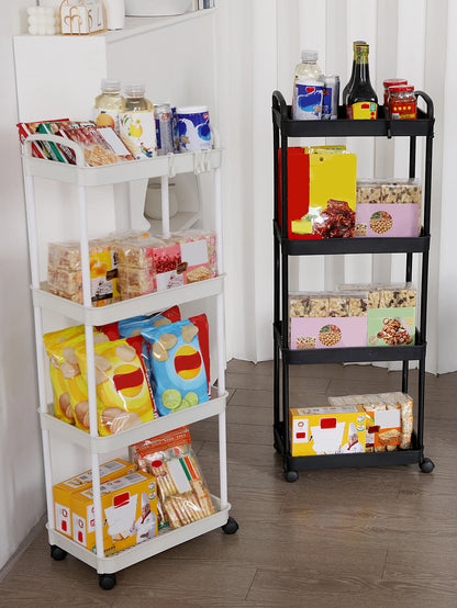 Plastic Rolling Utility Cart with Handle Storage Trolley for Office, Living Room, Kitchen, Movable Storage Organizer with Wheel by Smarsty