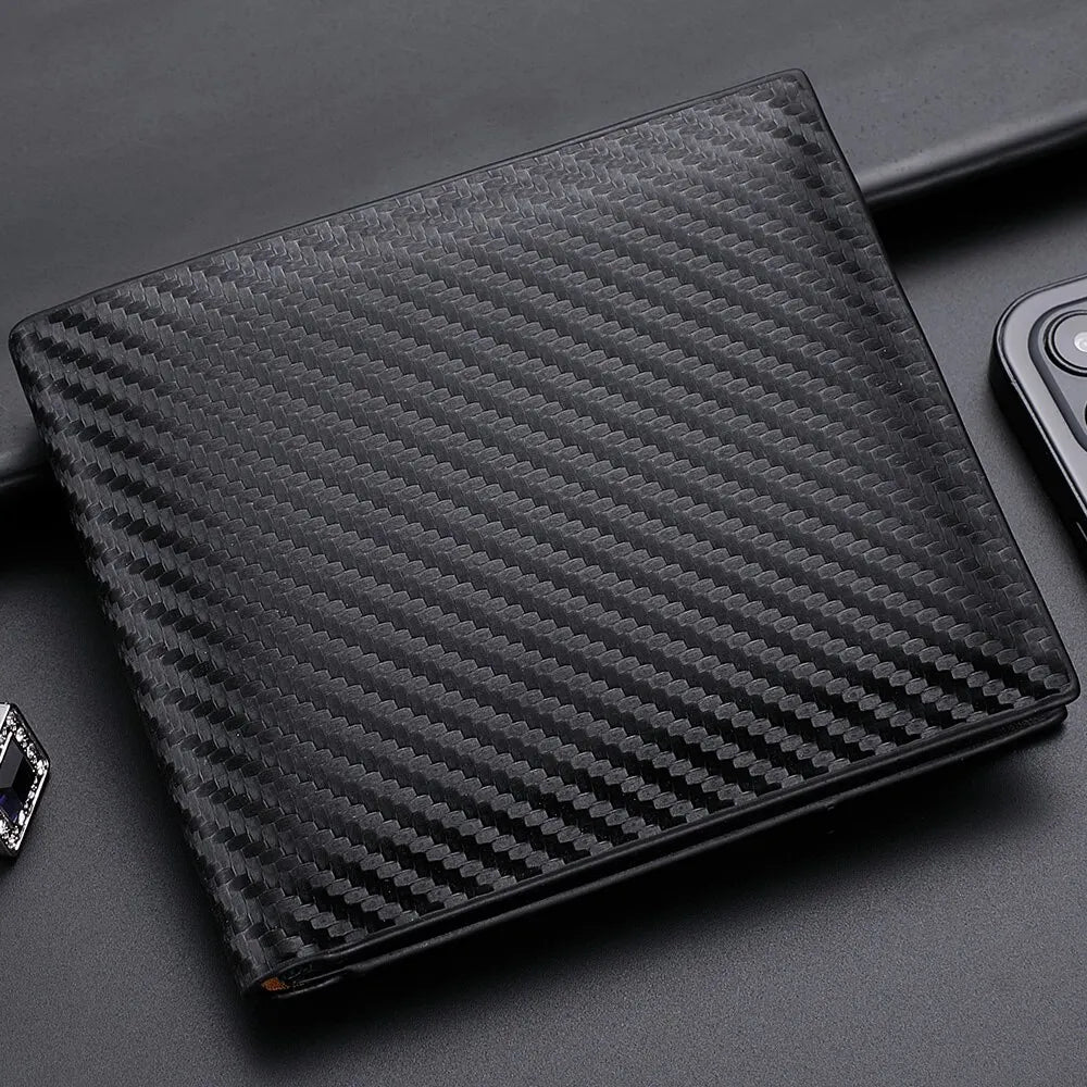 New Carbon Fiber Short Wallet Men's Card Bag Integrated Zipper Change Bag Holder - Smarsty