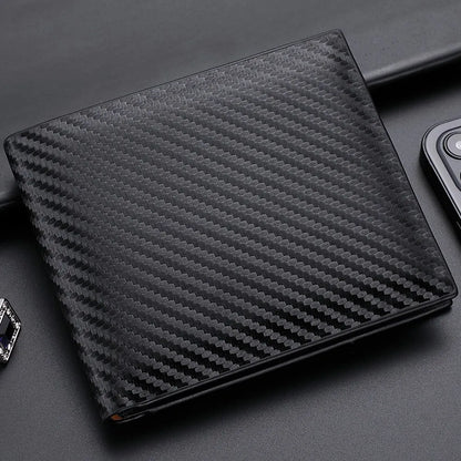 New Carbon Fiber Short Wallet Men's Card Bag Integrated Zipper Change Bag Holder - Smarsty