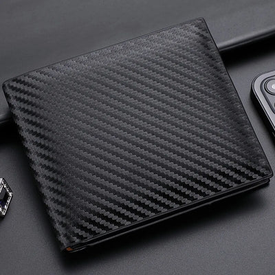 New Carbon Fiber Short Wallet Men's Card Bag Integrated Zipper Change Bag Holder - Smarsty
