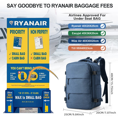 Travel Backpack Short Distance Airplane Ryanair Cabin Bag 40x20x25 Backpack Women Men leisure School Laptop Bag Carry on Luggage - Smarsty