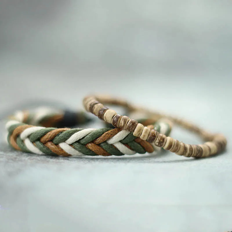 Natural Coconut Husk Wood Bracelet Set for Men - Smarsty