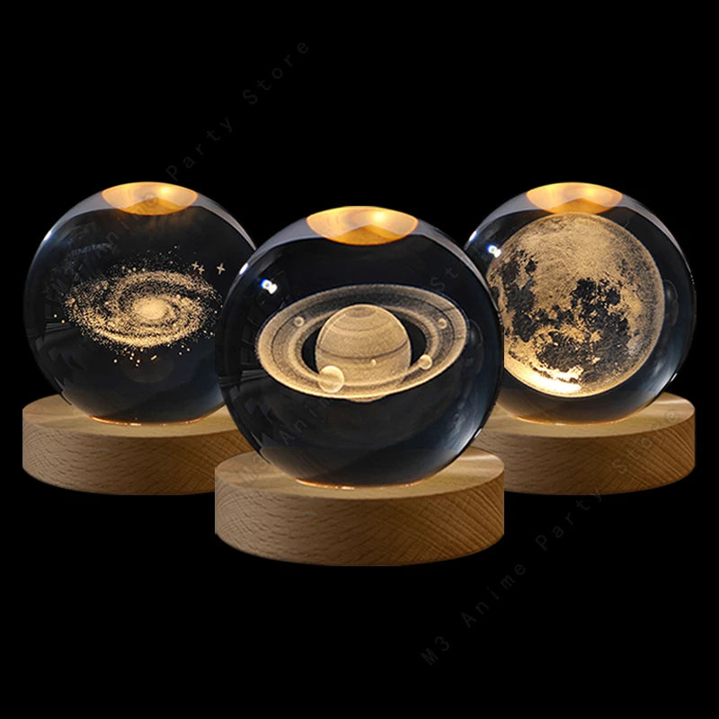 3D Crystal Ball Night Light with Glowing Galaxy Design - Smarsty