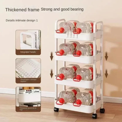 Home kitchen bathroom small cart storage rack, multi-layer snack book, movable with wheels, floor standing storage rack