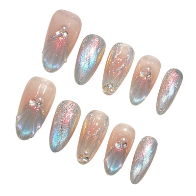 Handmade Blue Aurora Mermaid Press On Nails 10pcs - Smarsty