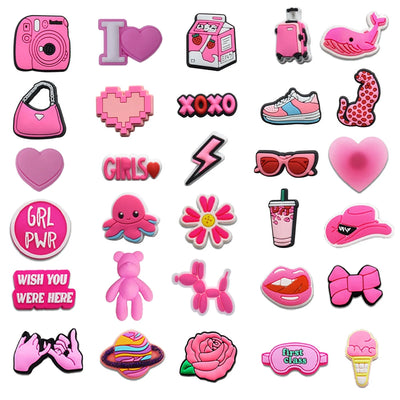 Hot Sales 1Pcs Pink Shoe Charms for Crocs Accessories Pin Shoe Wristband Croc Decorations Buckle Girls Women Party Gifts - Smarsty