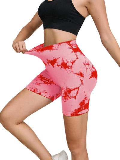 Tie Dyed Seamless Fitness Pants Women's High Waist and Hip Lifting Sports Tight Shorts Running Sexy Peach Fitness Yoga Shorts - Smarsty