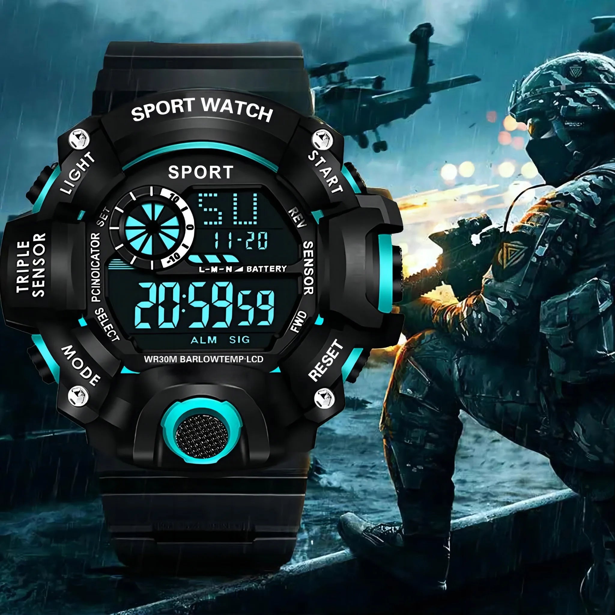 Men's Waterproof Sports Watch with Luminous Display and Alarm - Smarsty
