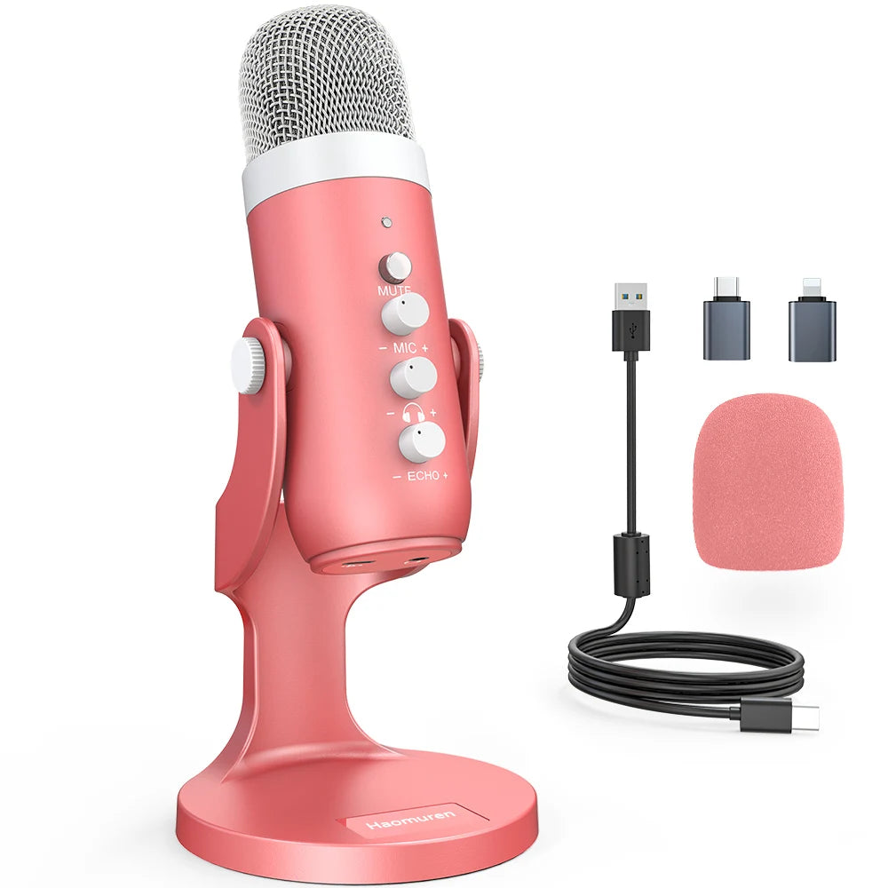 Haomuren Pink USB Condenser Microphone for Streaming - Smarsty